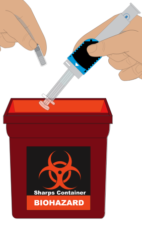 Disposal of syringe and needle in hard plastic box